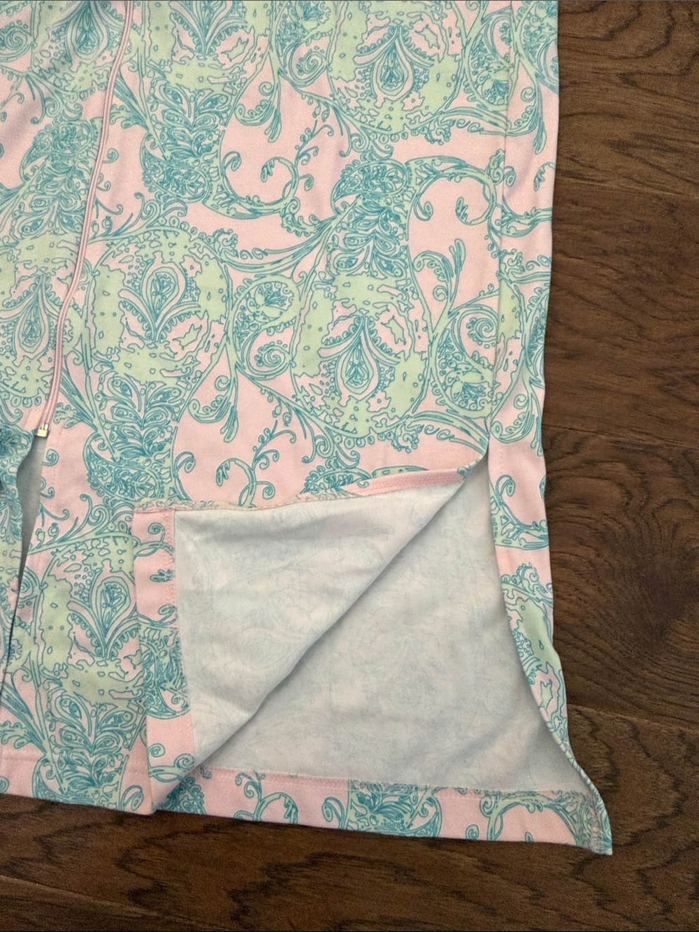 NWOT Miss Elaine Pastel Paisley Inteovk Zip Front Long MP Robe in Pink and Mint - Picture 6 of 9
